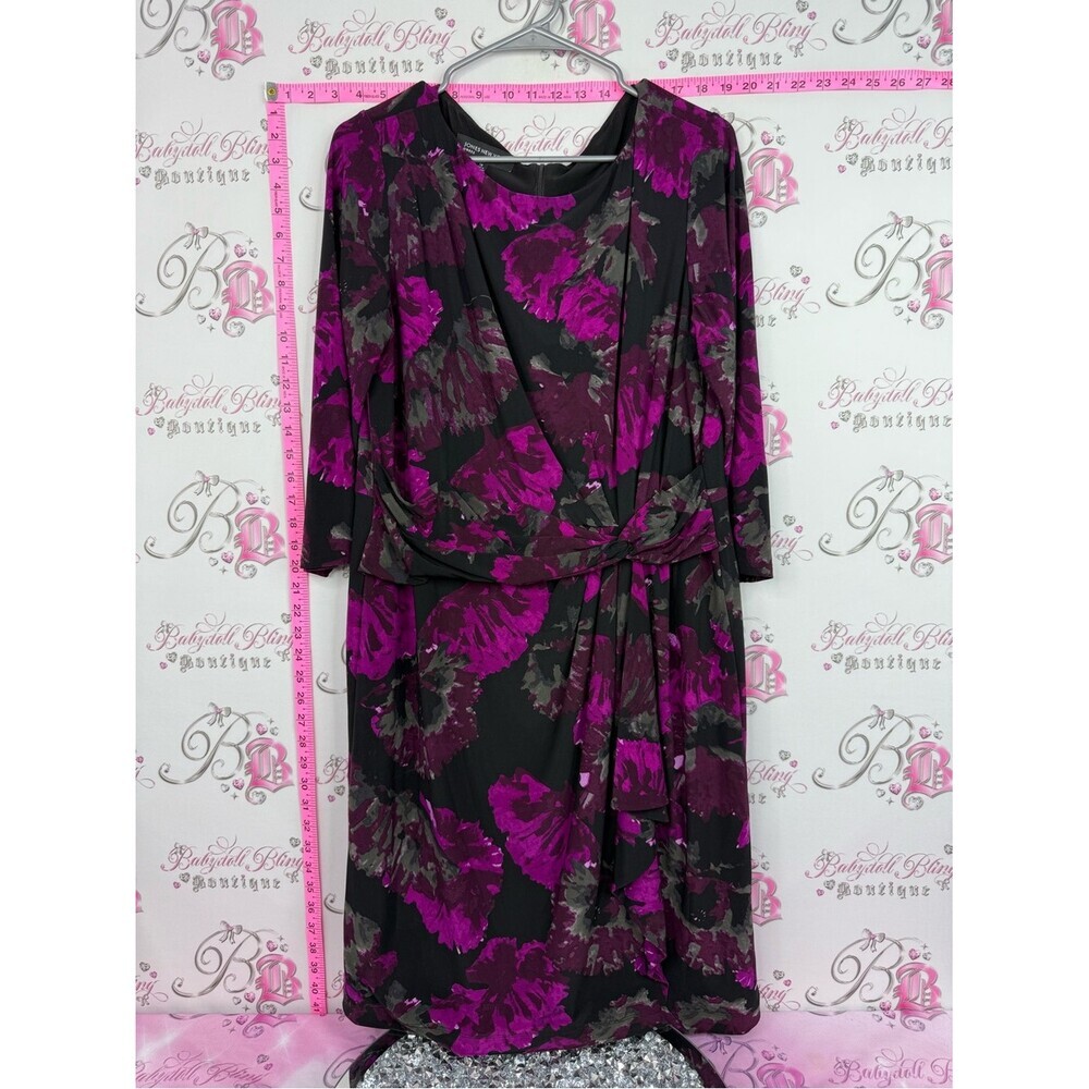Jones New York Black Dress with Magenta and Gray Floral Print purple